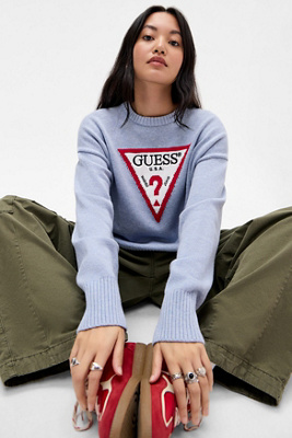 Guess Jeans Triangle Knit Jumper - Blue L at Urban Outfitters