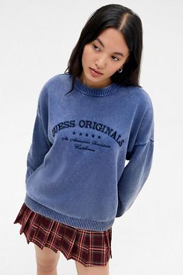 Guess Navy Knitted Embroidered Logo Jumper