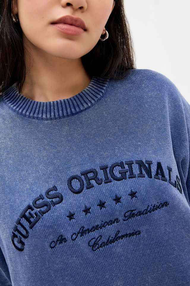 Guess Navy Knitted Embroidered Logo Jumper #1