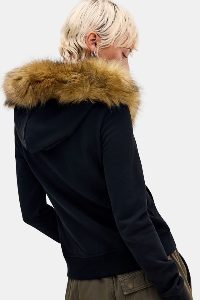 Guess Jeans Black Faux Fur Trim Zip-Through Hoodie #3