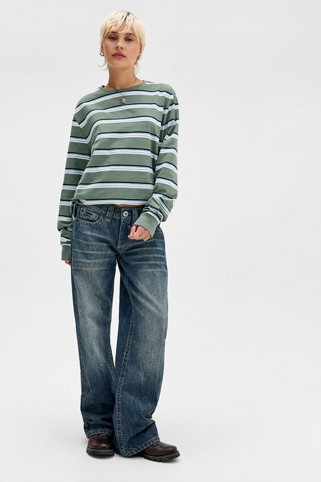Guess Jeans Green Stripe Long Sleeved Tee #1