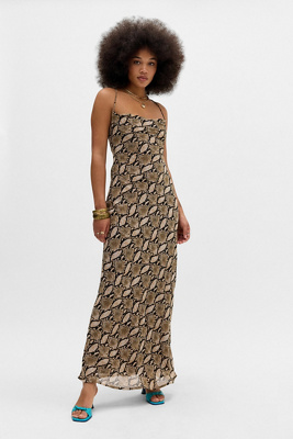 Love Triangle Snake Maxi Dress - Brown XS at Urban Outfitters