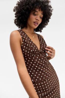 Chai Polka Dot Top - Brown XS at Urban Outfitters - Kiss The Sky - Modalova