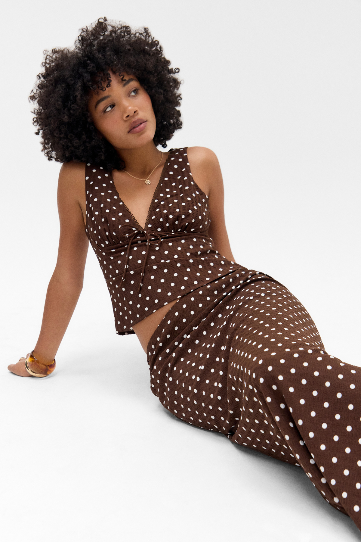 Kiss The Sky Chai Polka Dot Slip Skirt