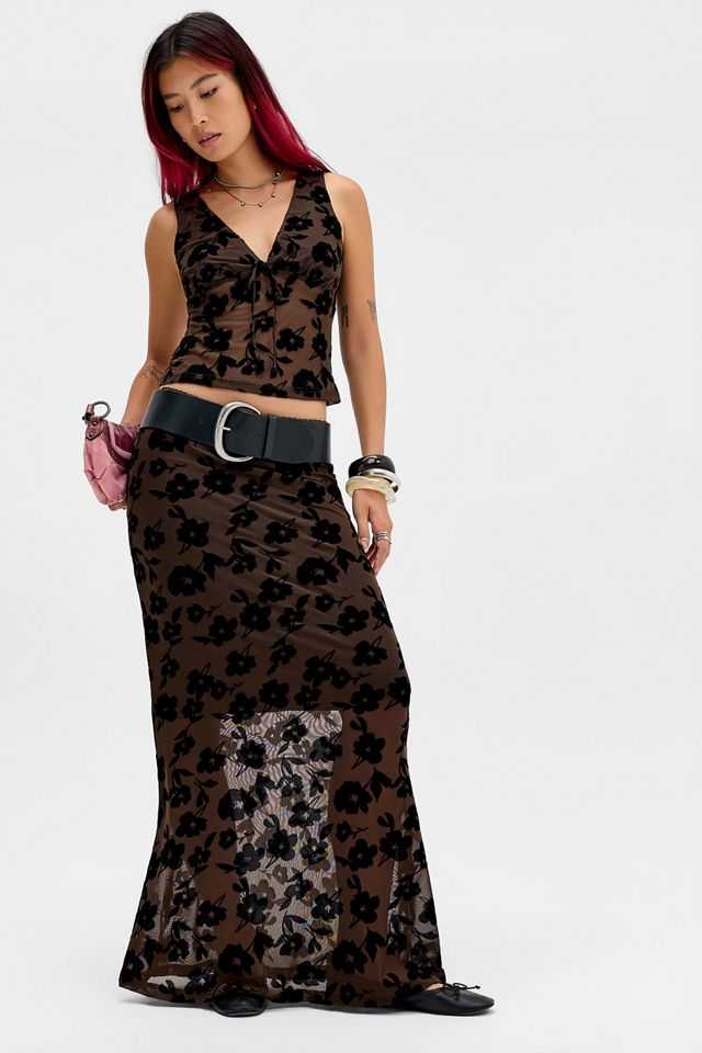 Kiss The Sky Chai Velvet Burnout Maxi Skirt #1