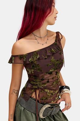 Kiss The Sky Top a Canotta con Spalle Scoperte in Tessuto Burnout Floccato Euphoria
