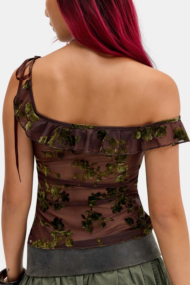 Kiss The Sky Euphoria Off-Shoulder Burnout Flocked Cami Top #3