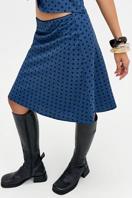 Kiss The Sky Blue Polka Dot A-Line Midi Skirt