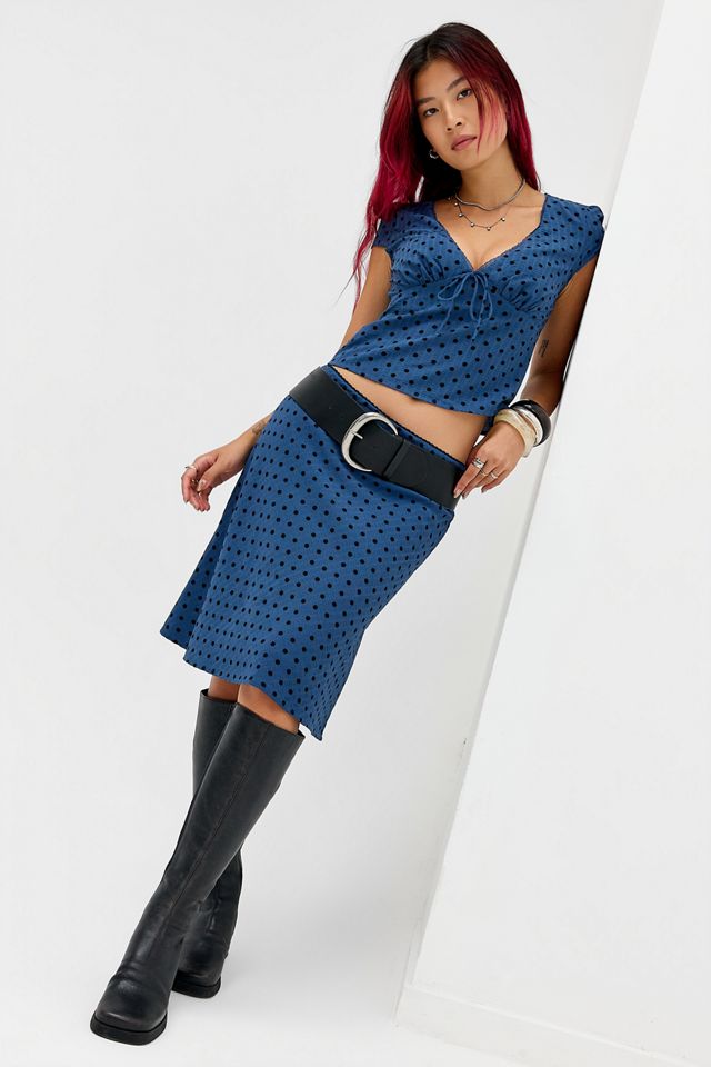 Kiss The Sky Blue Polka Dot A-Line Midi Skirt #1