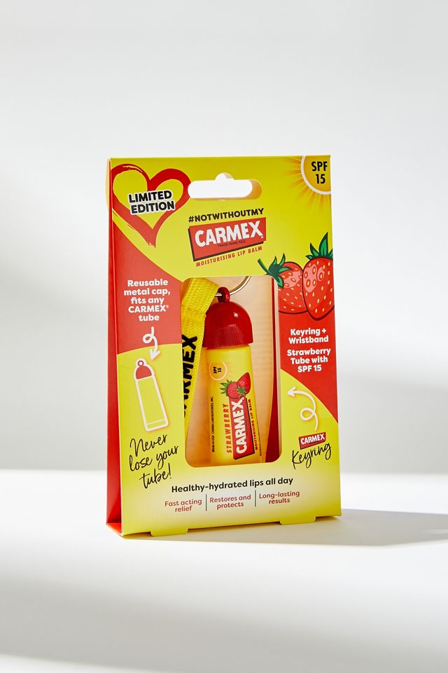 Carmex Limited Edition LSF15 Erdbeer Lippenbalsam & Schlüsselanhänger Set #1