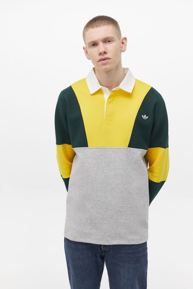 adidas Originals Yellow Colourblock Rugby Shirt | Urban Outfitters UK