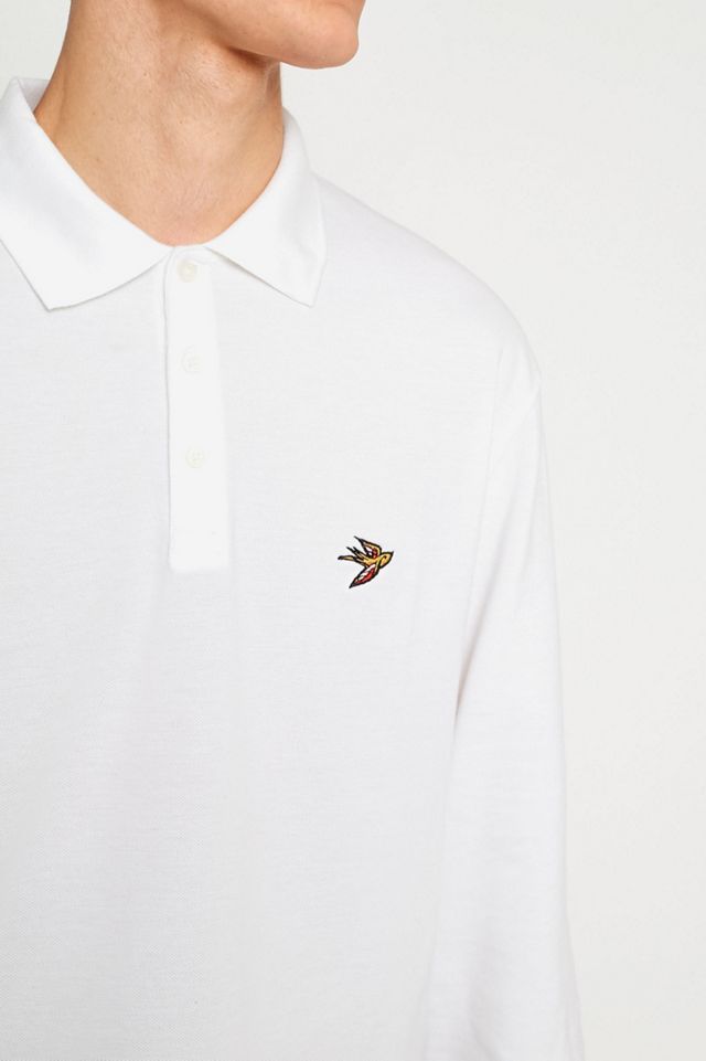 UO Swallow Embroidery White Long-Sleeve Polo Shirt #1