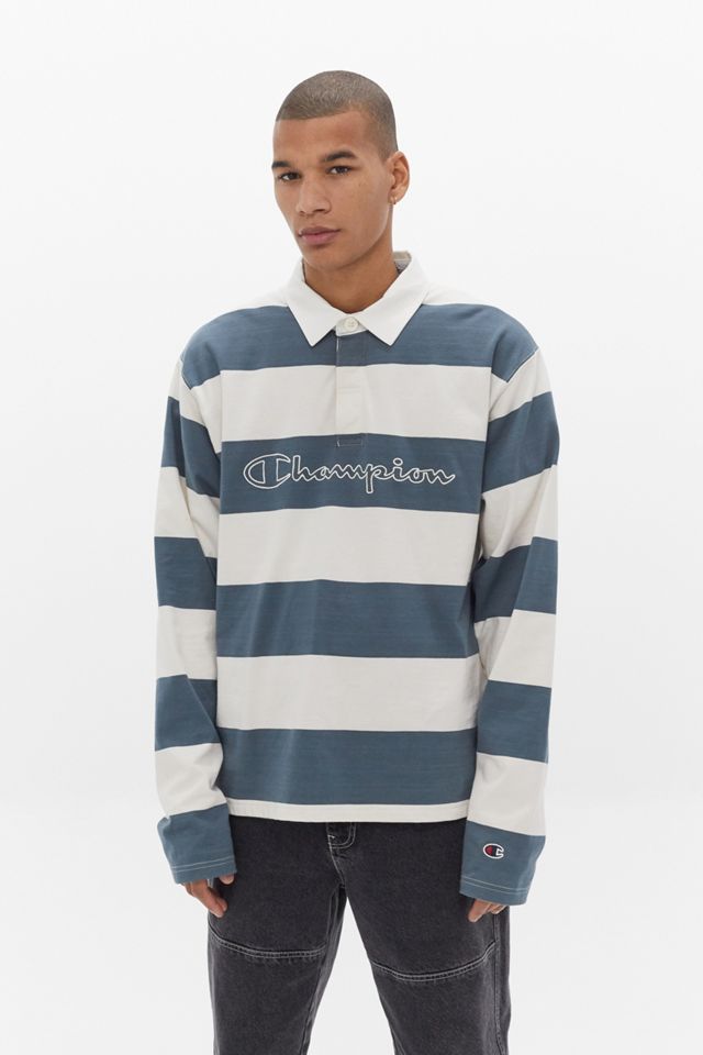 mannelijk gokken Gemengd Champion UO Exclusive Ecru Stripe Long-Sleeve Rugby Polo Shirt | Urban  Outfitters UK