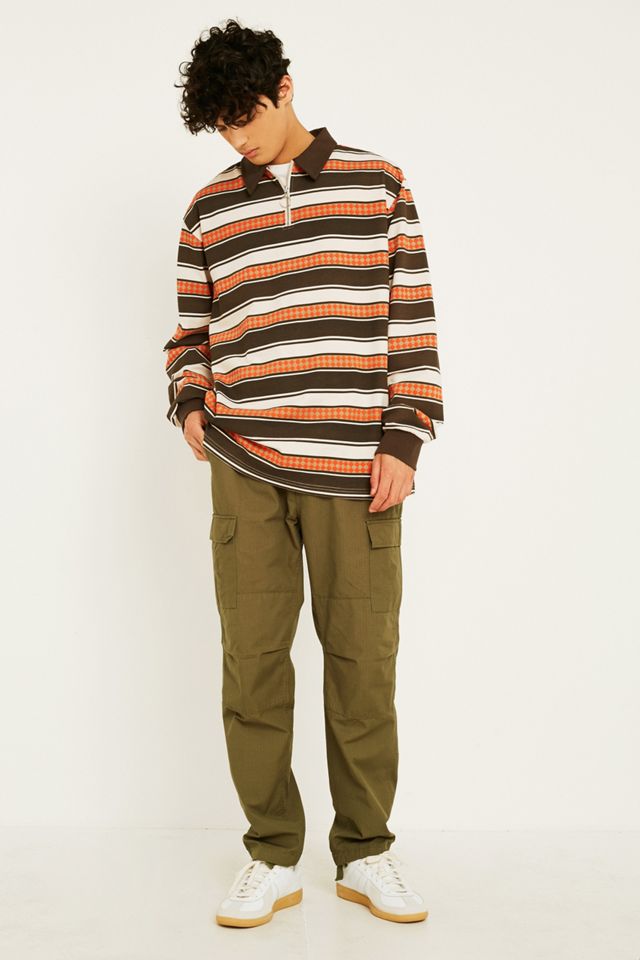 Lazy Oaf Gramps Beige Stripe Zip Collar Long-Sleeve Shirt #1