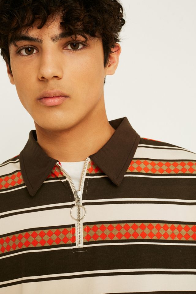 Lazy Oaf Gramps Beige Stripe Zip Collar Long-Sleeve Shirt #2