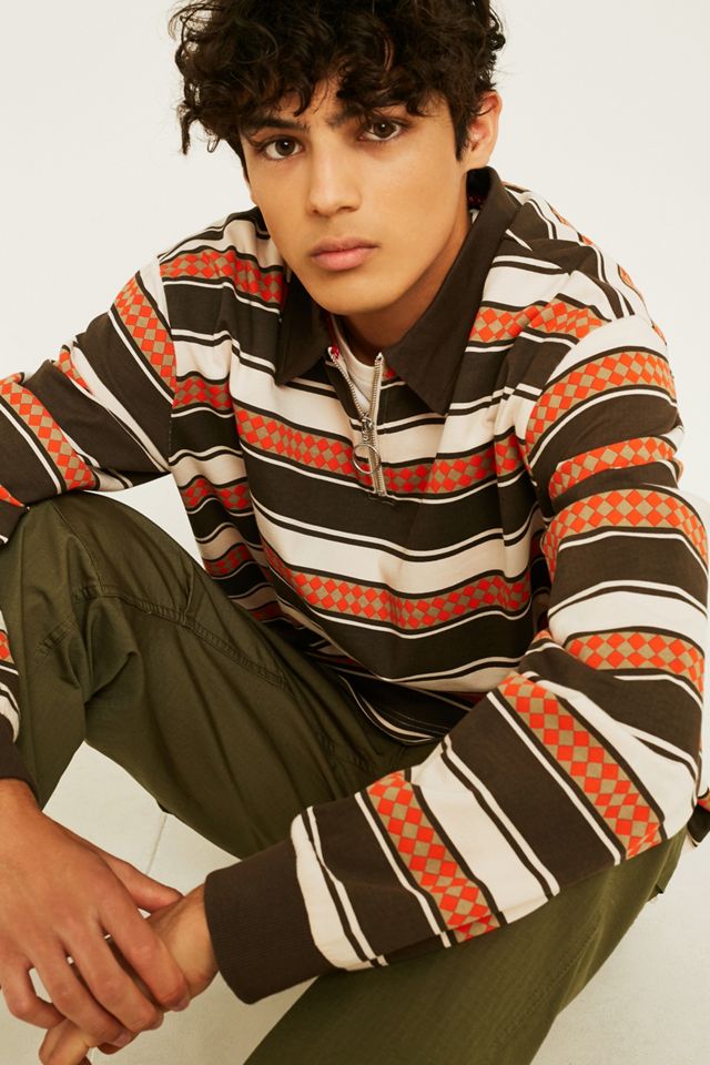 Lazy Oaf Gramps Beige Stripe Zip Collar Long-Sleeve Shirt #4
