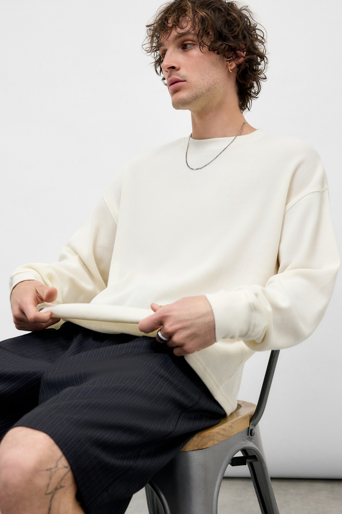 Loom White Long Sleeve Waffle T-Shirt