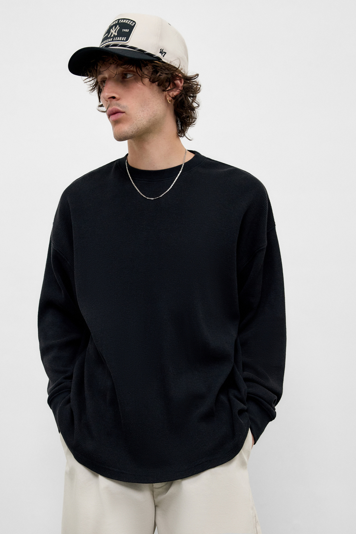 Loom Black Long Sleeve Waffle T-Shirt