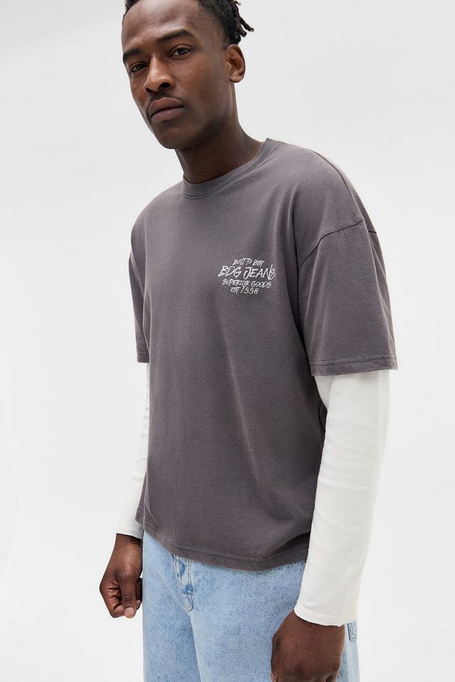 BDG Black Waffle Long Sleeve Double Layer T-Shirt #2