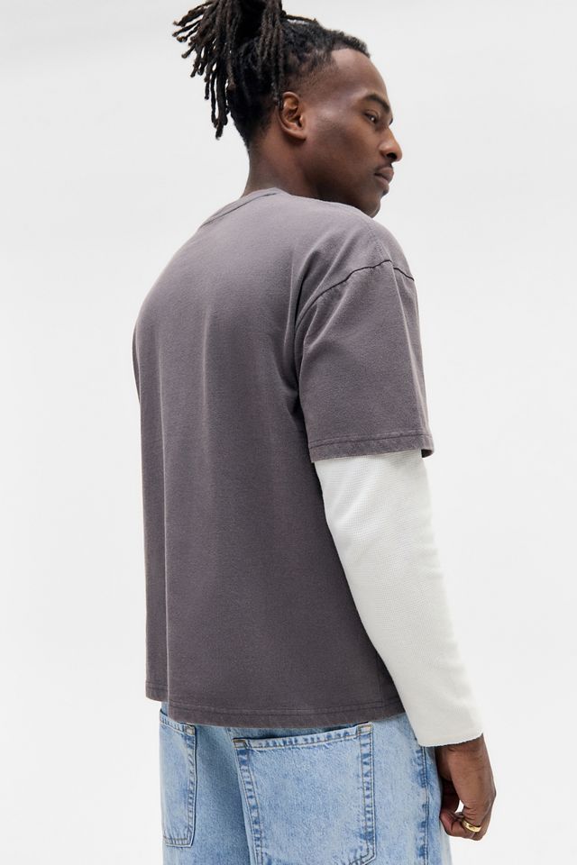 BDG Black Waffle Long Sleeve Double Layer T-Shirt #3