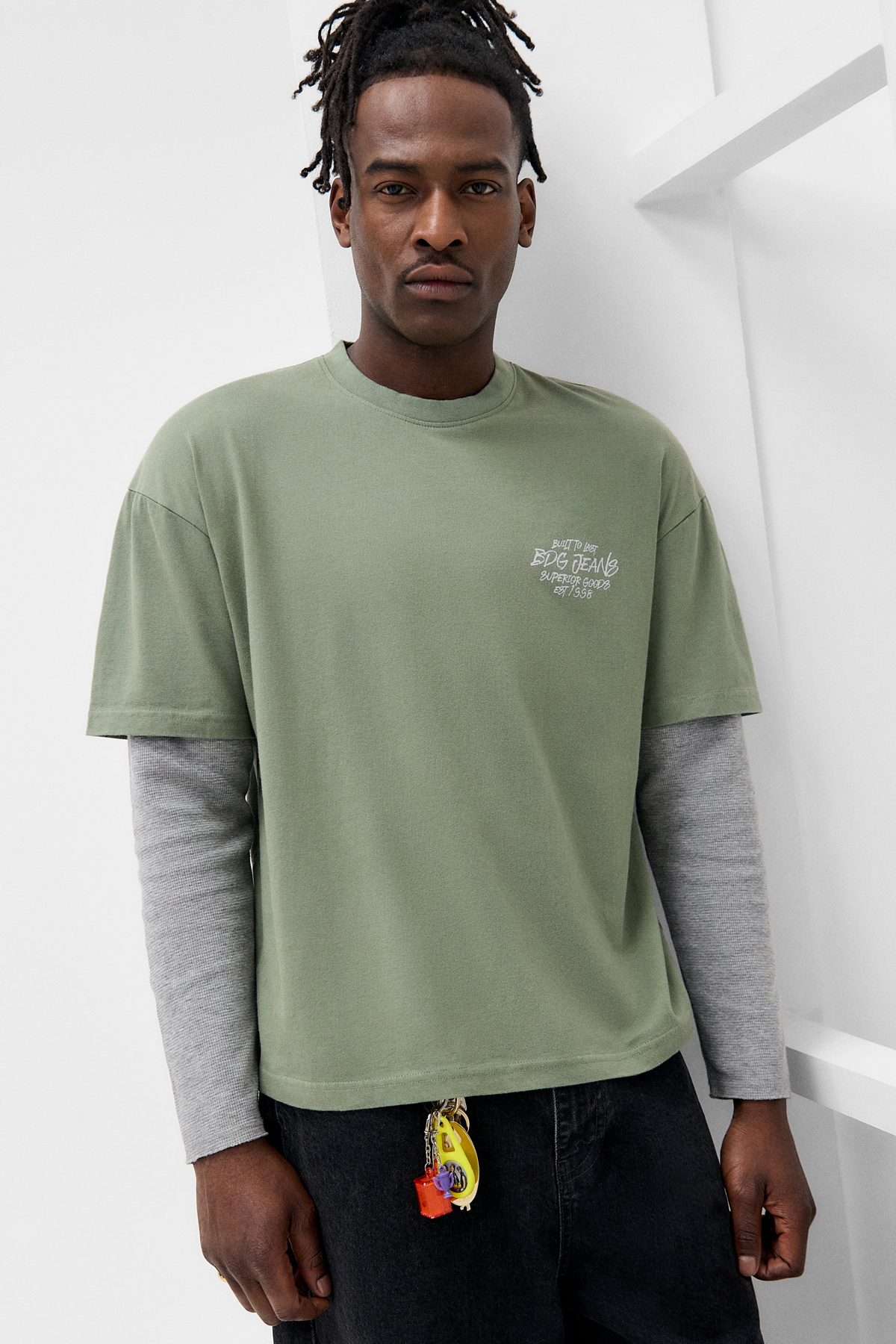 BDG Green Waffle Long Sleeve Double Layer T-Shirt