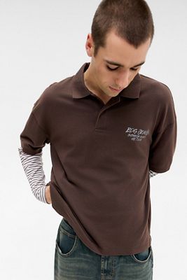 BDG Polo Manica Lunga a Doppio Strato Marrone