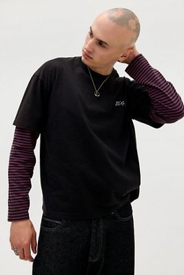 BDG Schwarz Gestreiftes Doppellagiges Langarm-T-Shirt