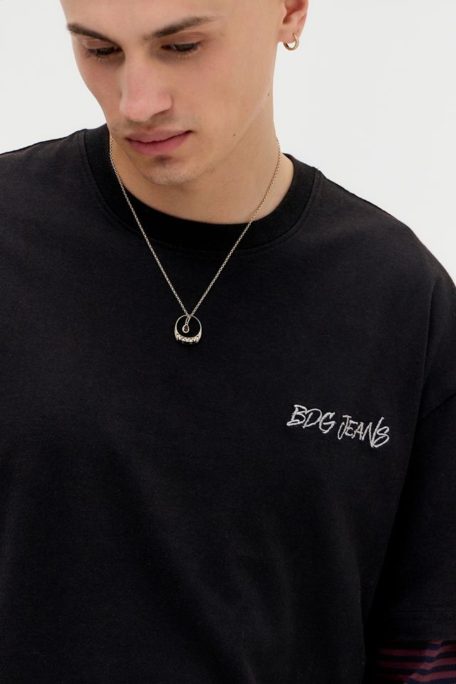 BDG Black Stripe Double Layer Long Sleeve T-Shirt #1