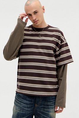BDG Brown Double Layer Stripe T-Shirt
