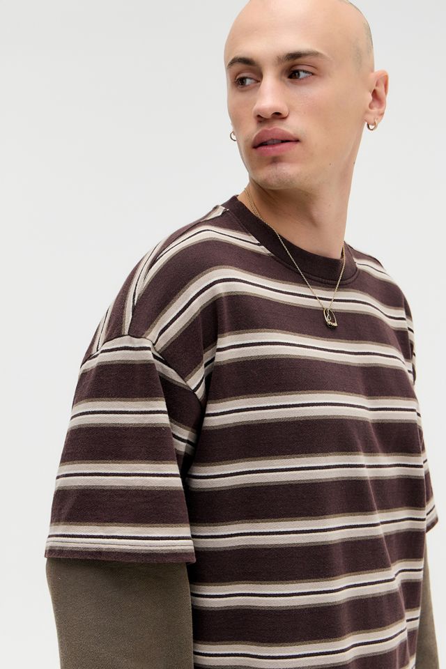 BDG Brown Double Layer Stripe T-Shirt #1