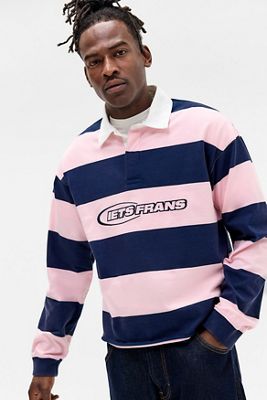 iets frans... Chemise de rugby courte rose et bleu marine