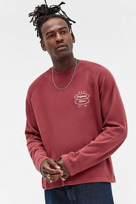 BDG Red Raglan Long Sleeve Waffle T-Shirt