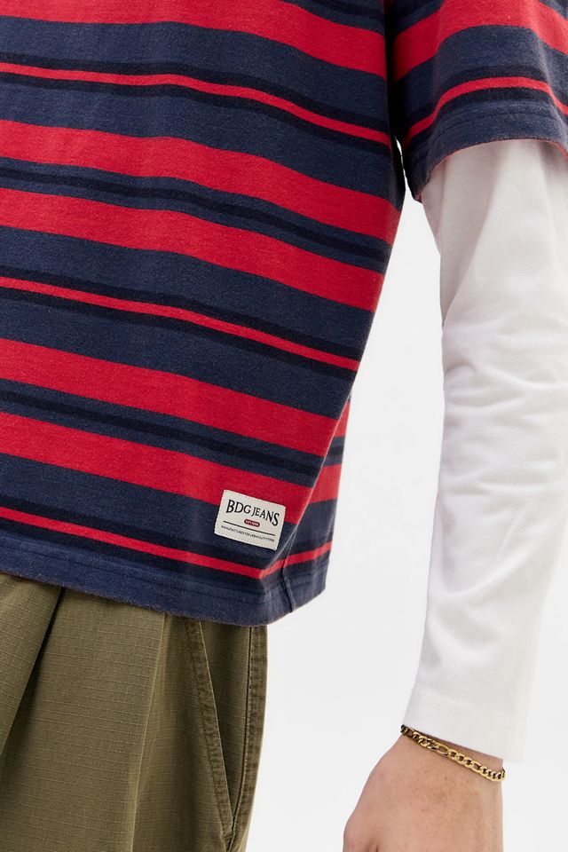 BDG Rot & Marineblau Gestreiftes Doppellagiges Langarm-T-Shirt #1