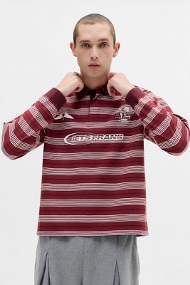 iets frans... Burgundy Stripe Long Sleeve Polo Shirt 