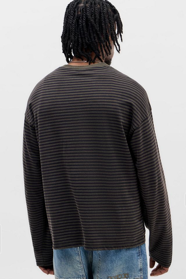 T-Shirt a Maniche Lunghe BDG a Righe Kaki e Nere #3