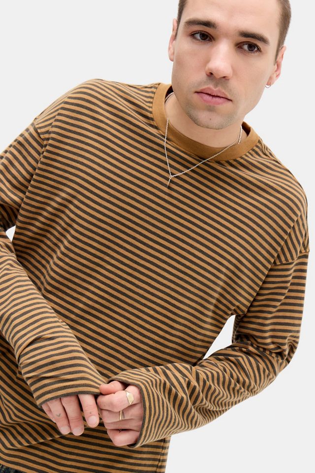 T-Shirt a Maniche Lunghe a Righe Gialle BDG #1