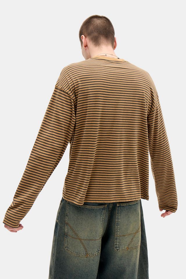 T-Shirt a Maniche Lunghe a Righe Gialle BDG #3