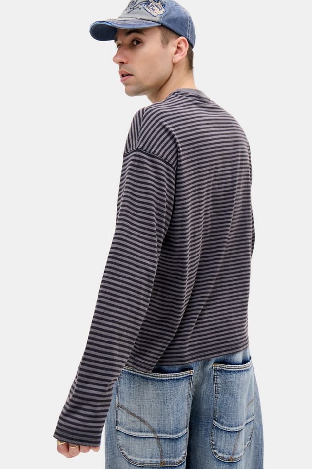 T-shirt à manches longues rayé noir et gris BDG #2