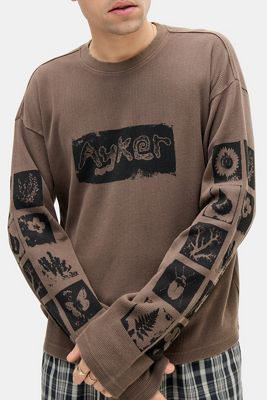 Ayker T-Shirt Marrone a Maniche Lunghe in Tessuto Waffle
