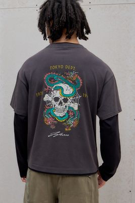 T-Shirt a Doppio Strato UO Black Toyko Dept