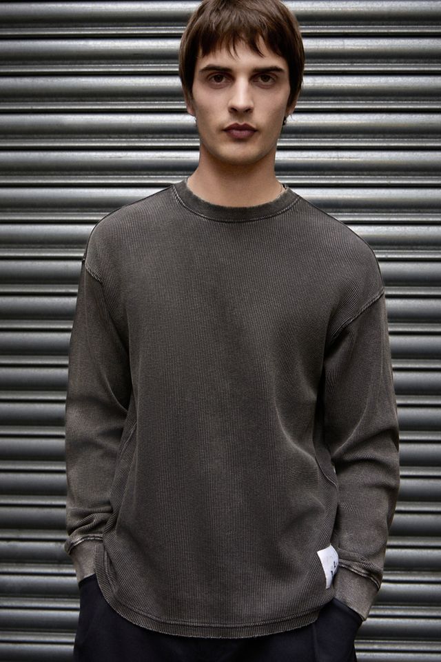 Archivis Skull Acid Wash Long Sleeve Waffle T-Shirt #2