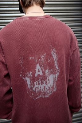 Archivis Skull Acid Wash Long Sleeve Waffle Graphic Tee