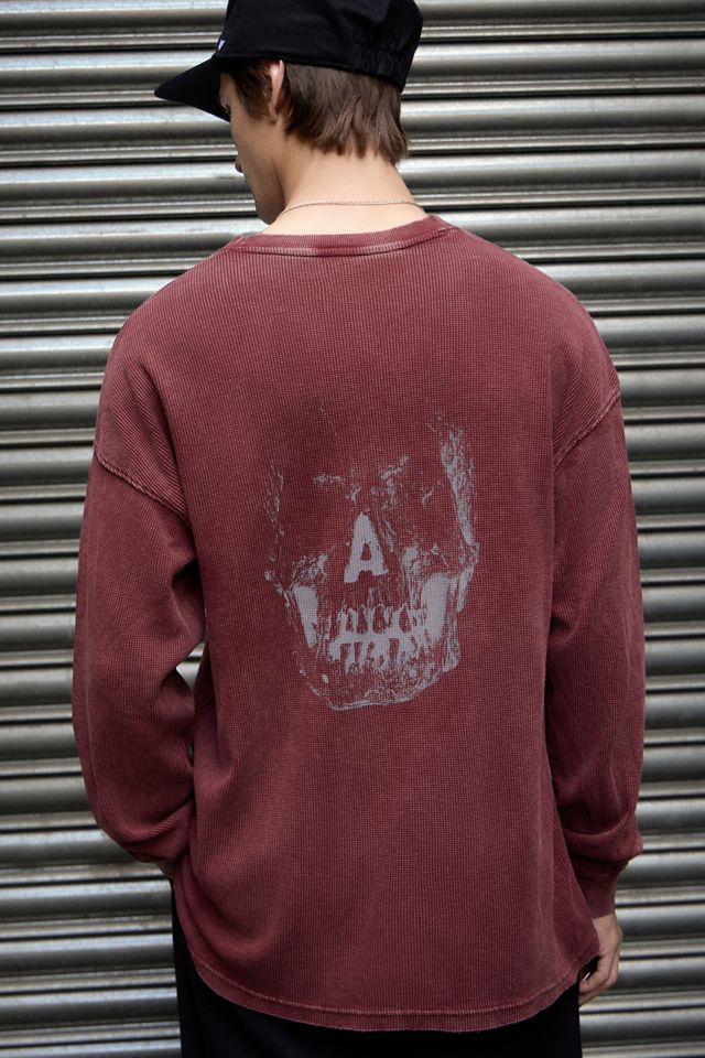 T-shirt gaufré à manches longues Archivis Skull Acid Wash #3