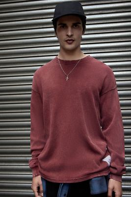 Archivis Skull Acid Wash Long Sleeve Waffle Graphic Tee