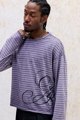 Archivis T-shirt Grafica a Maniche Lunghe a Righe Viola