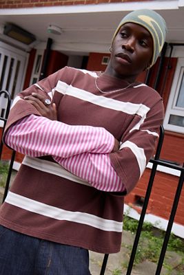 iets frans... Brown & Pink Stripe Double Layer Tee