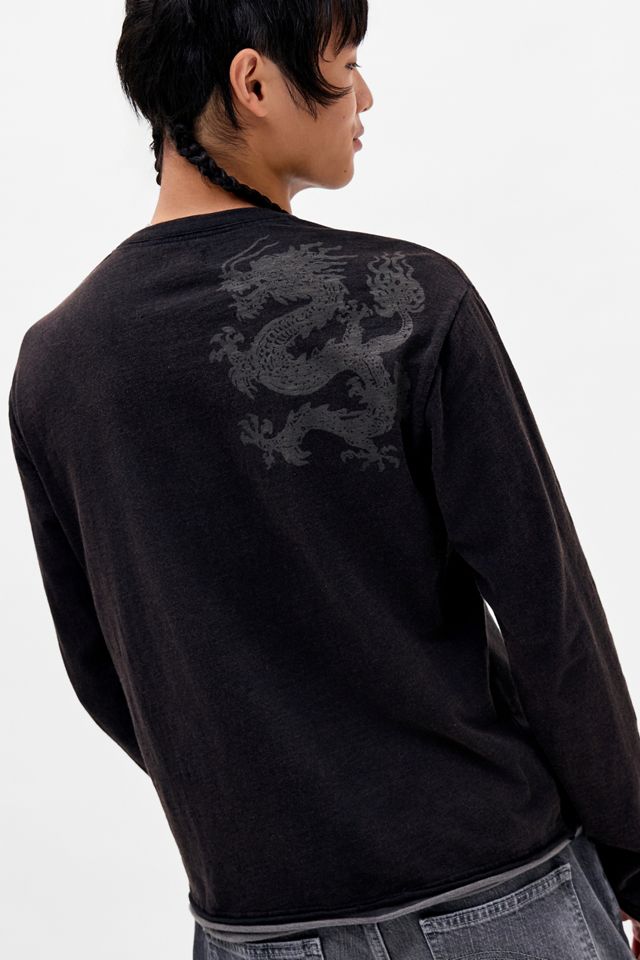 Archivis Schwarzer Drachendruck Langarm-Henley-T-Shirt #3