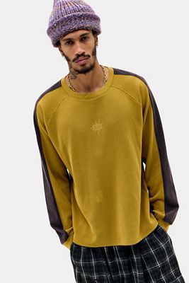 Camiseta de Manga Larga con Panel de Waffle Amarillo Ayker