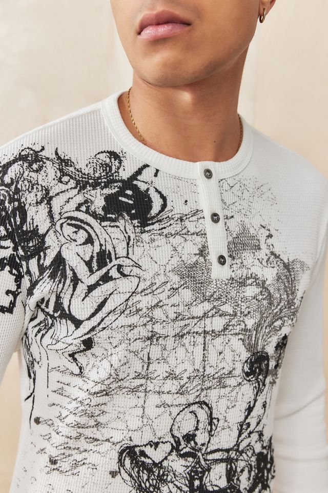 トップス Jeded London White Waffle Henley Tee Anointed White Waffle Henley T-Shirt | Jaded Man