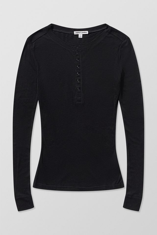 Jaded London Black Haze Henley Long Sleeve T-Shirt | Urban